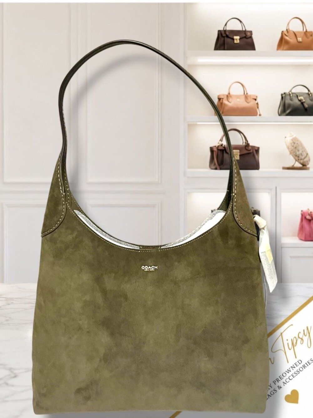 NEW WITH TAGS! Authentic COACH Brooklyn 34 in Oive Suede! 924A1977P